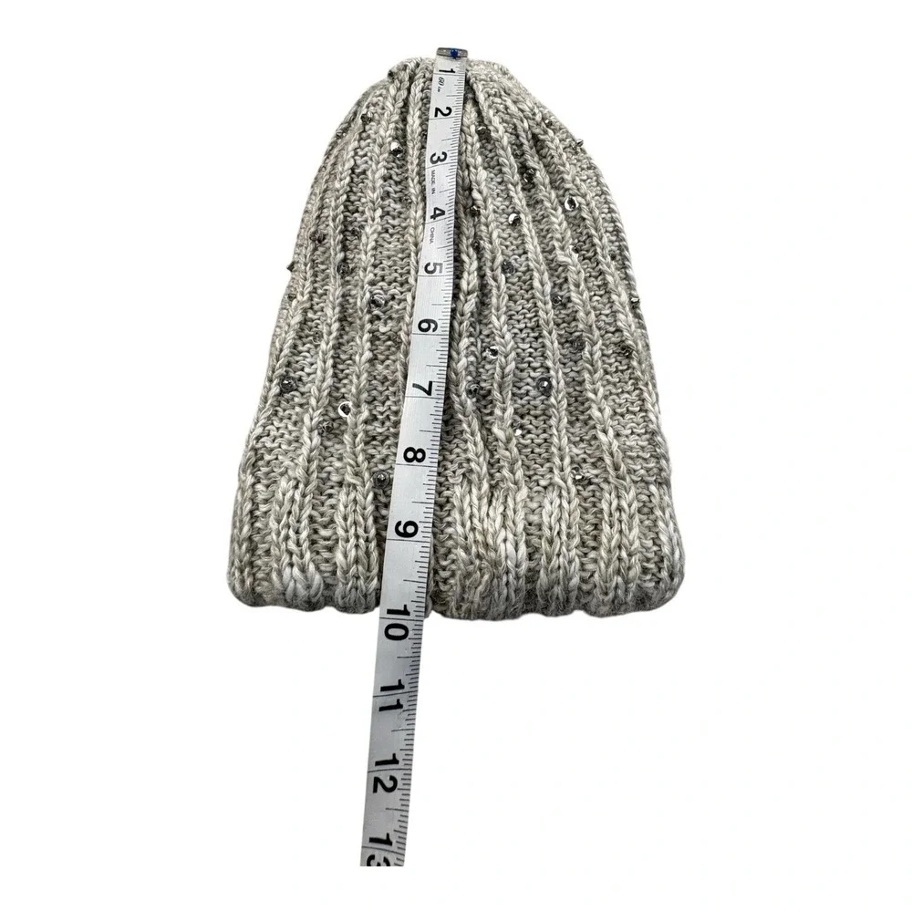 14th & Union Gray Knit Beanie Hat One Size with Sequins Winter Accessories‎